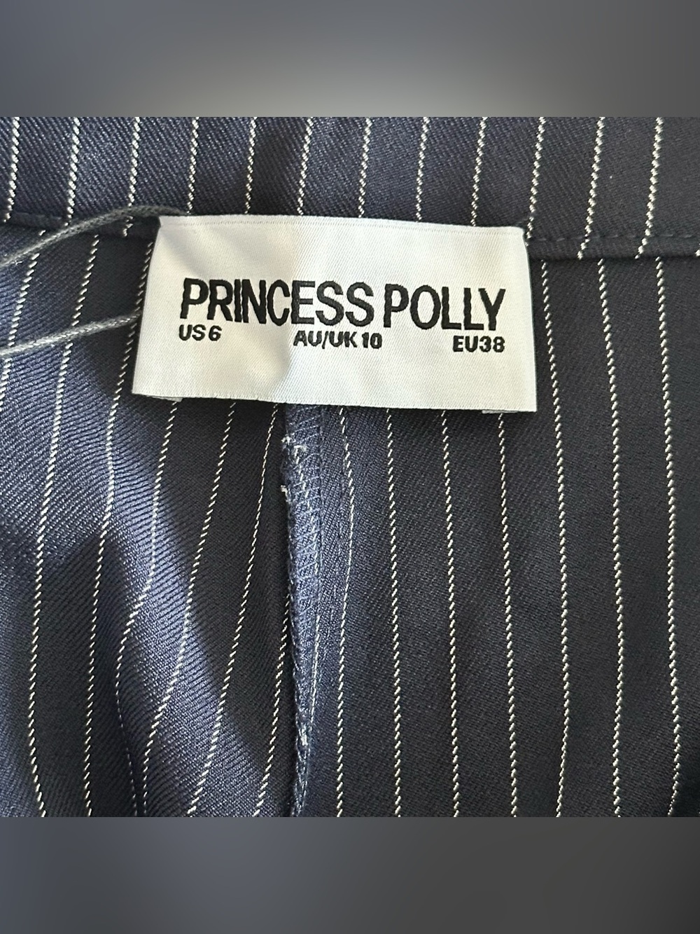 Princess Polly Briana Set Navy Pinstripe Bustier Crop Top & Wide Leg Pant US 6 - Picture 9 of 10